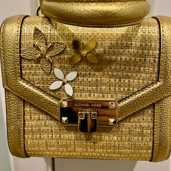 Michael Kors Mini Gold Crossbody Bag with Floral Appliqué - Picture 2 of 5
